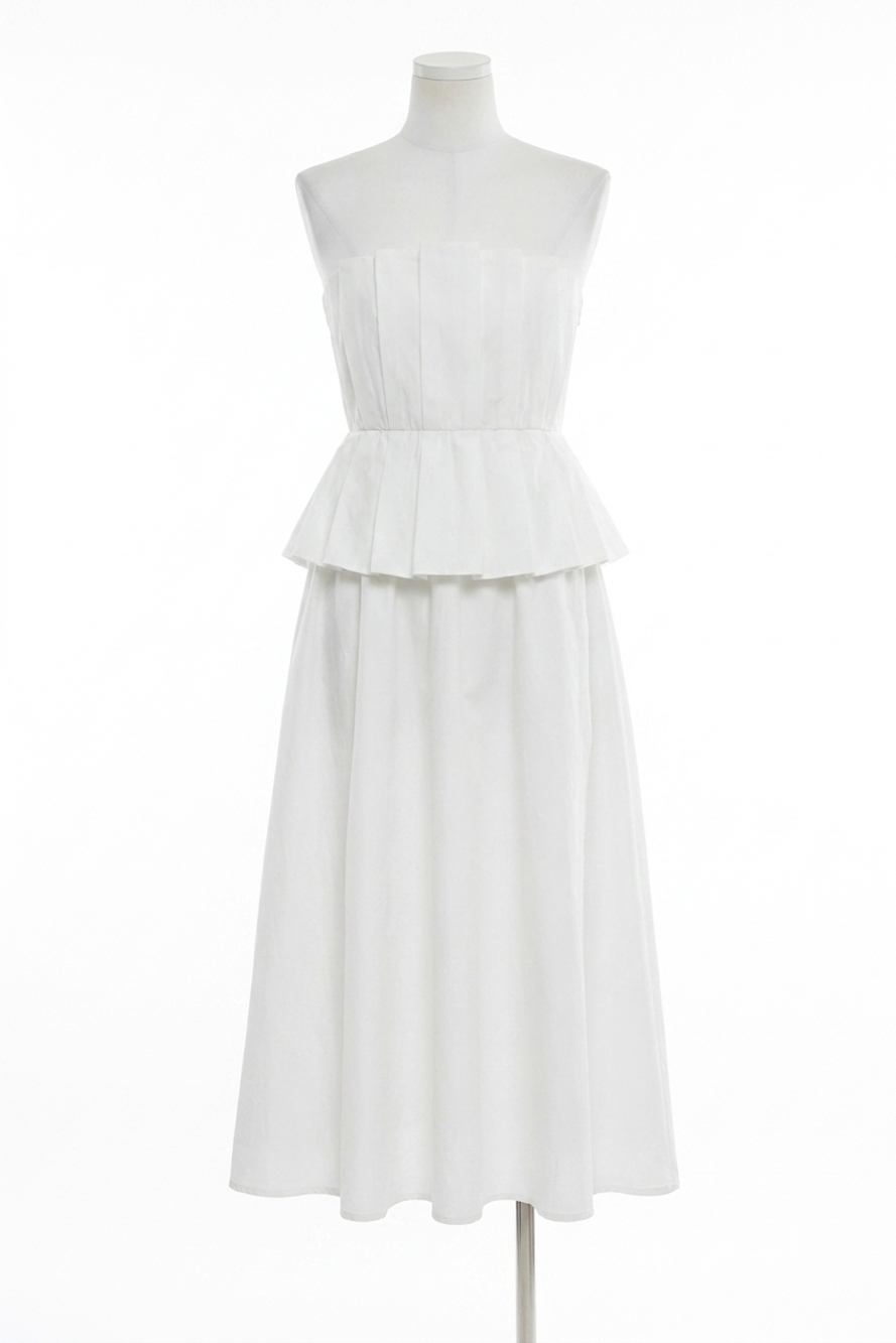 NEW ENTRO corinne strapless midi dress in off white